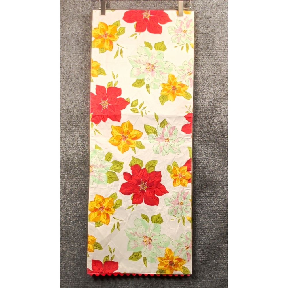 Pioneer Woman Watercolor Poinsettia Table Runner Reversible Green Checks 14x72"